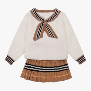 Girls Fall Outfits Long Sleeve Knitted Preppy Sweater and Pleated Skirt Set